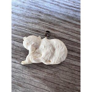 Carved White Bear Pendant Necklace Charm Faux Ivory Resin Animal